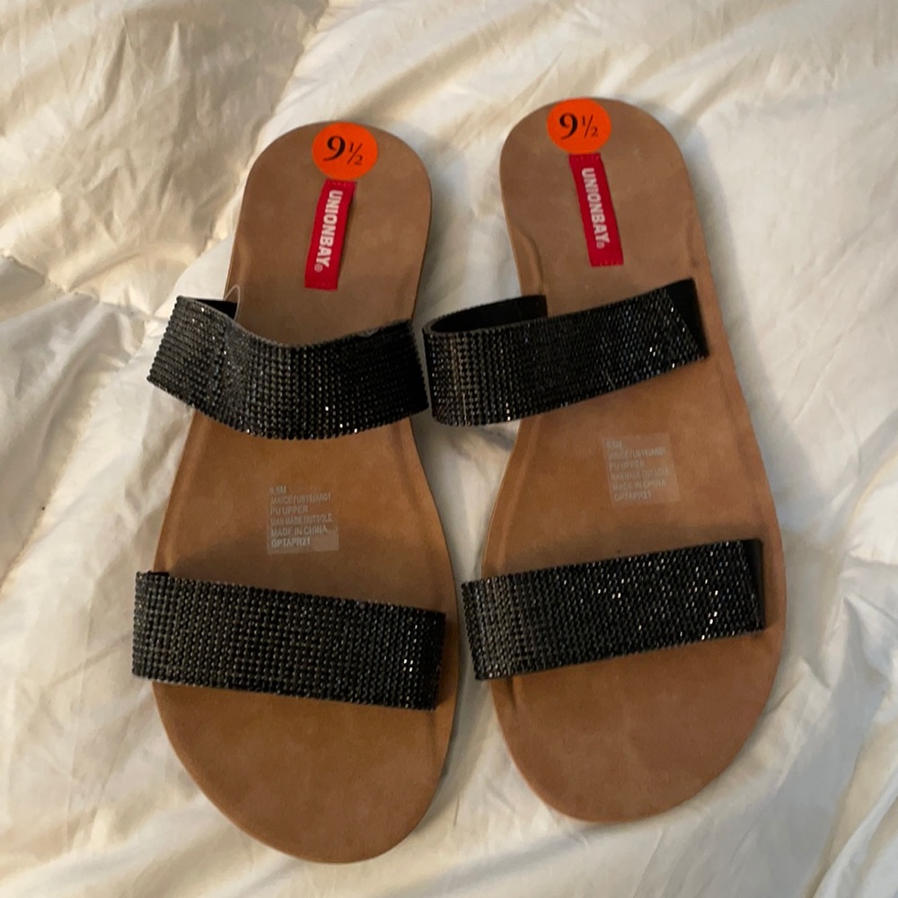 Black sparkly slides NWOT